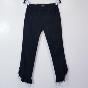 Driftwood Jeans Candace Midrise Capri Cropped Ruffled Hem Black Denim